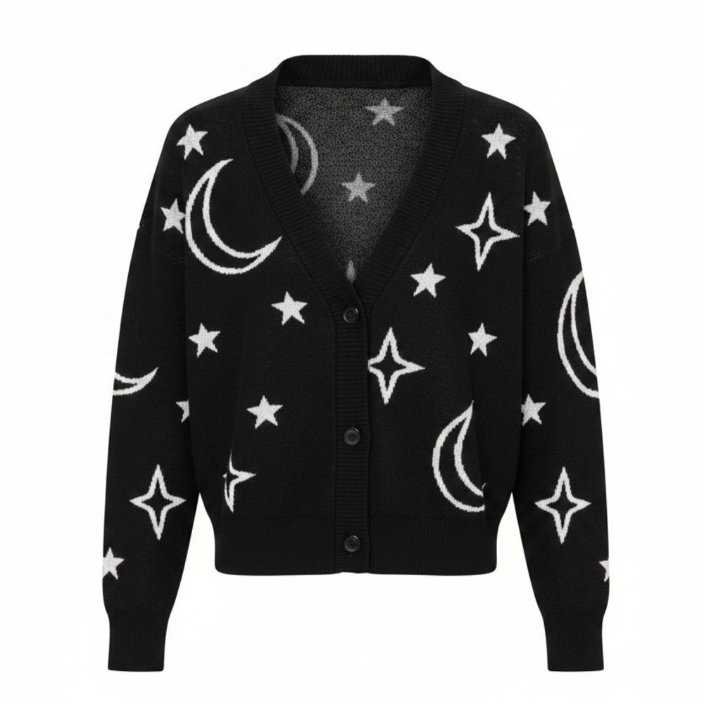 Nikka K Celestial Cosmic V Neck Button Front Crop Cardigan Size Medium
